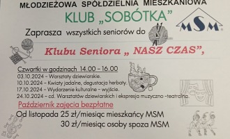 Klub ,,Sobótka" zaprasza do Klubu Seniora " Nasz czas"