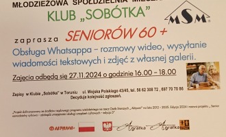 Klub " Sobótka" zaprasza SENIORÓW 60+ na naukę obsługi Whatsappa.